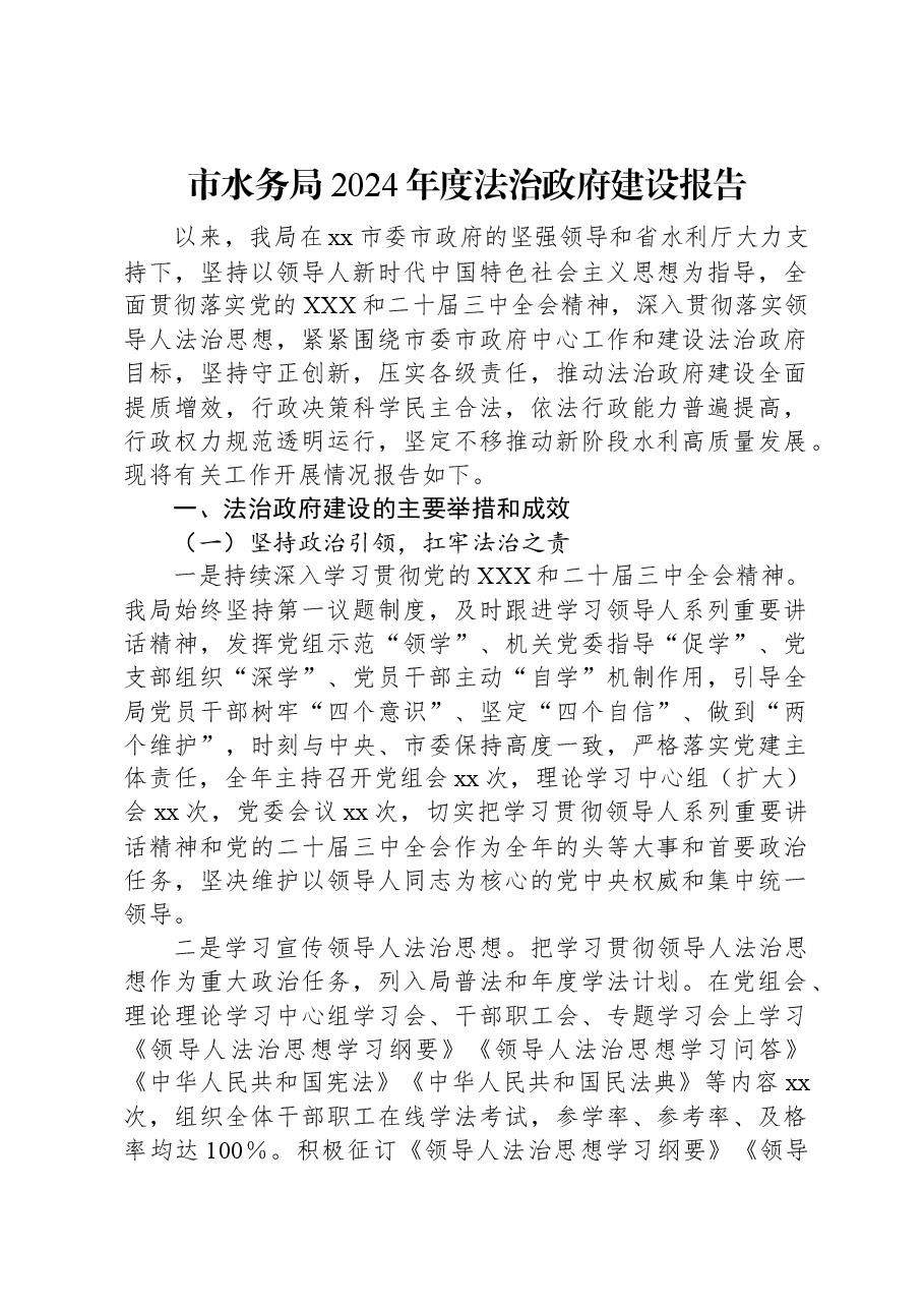 市水务局2024年度法治政府建设报告.docx,第1页预览