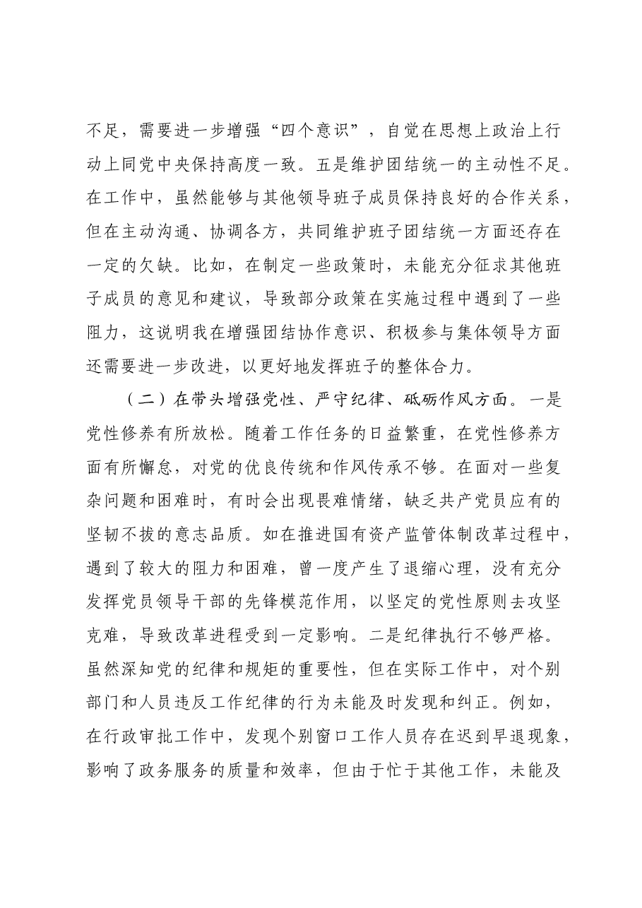 常务副市长关于2024年度民主生活会个人对照检视发言材料+案例剖析.docx,第3页预览