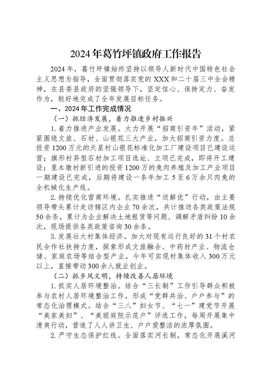 2024年葛竹坪镇政府工作报告.docx,第1页预览