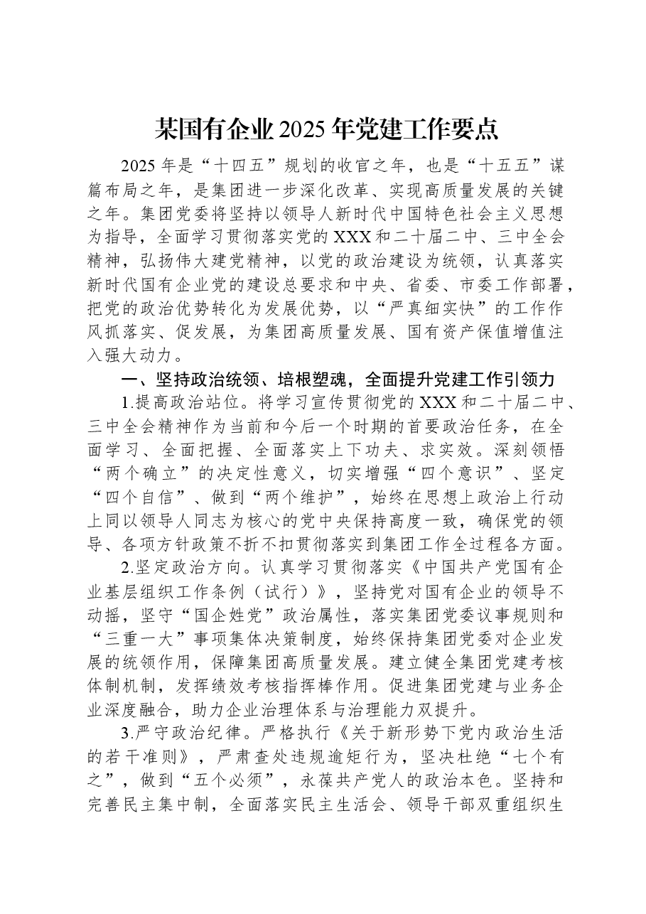 某国有企业2025年党建工作要点.docx,第1页预览