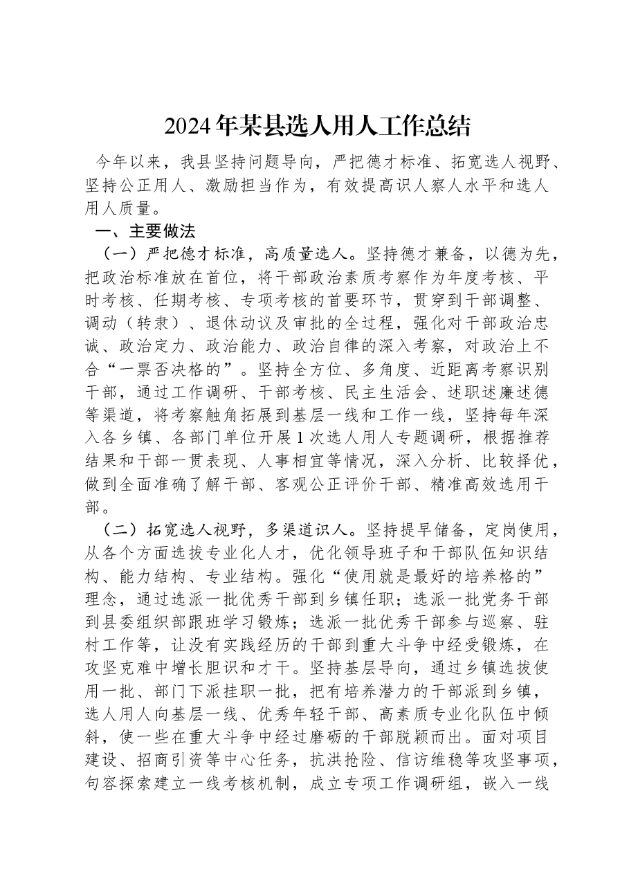 2024年某县选人用人工作总结.docx,第1页预览