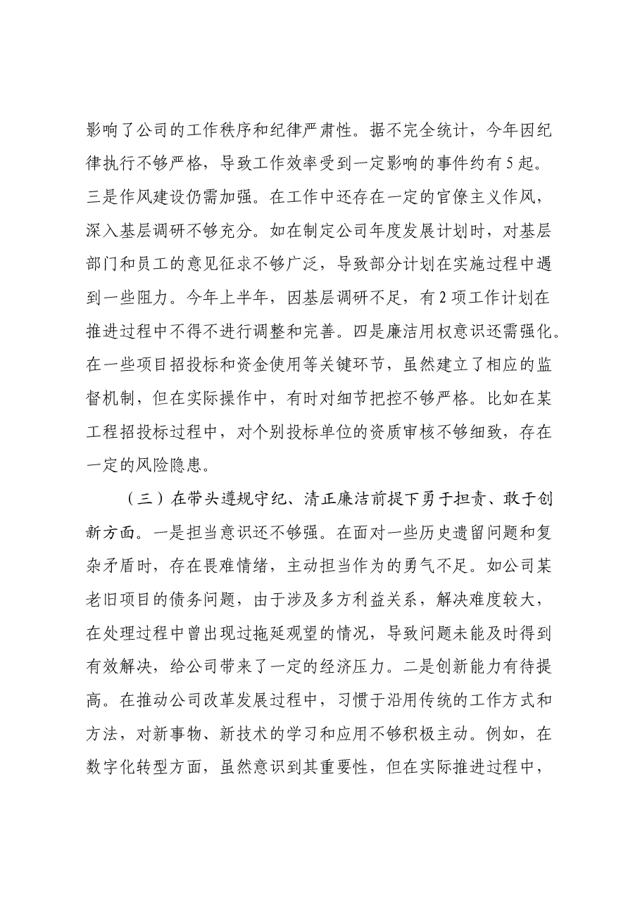 城投公司党委书记2024年度民主生活会领导班子对照检视发言材料(四个带头+违纪行为典型案例剖析).docx,第3页预览