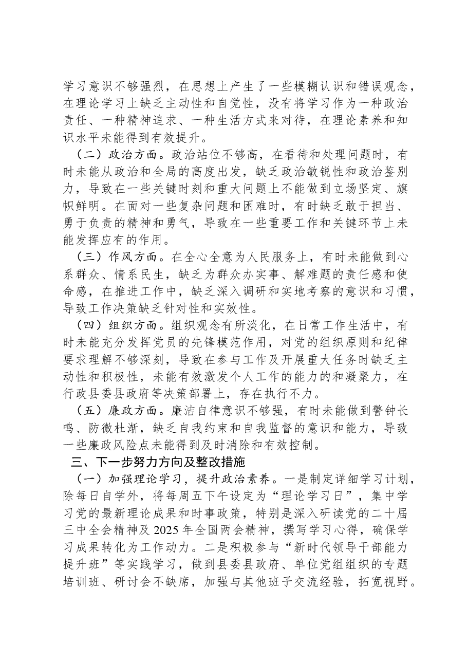 县政府班子成员2024年民主生活会个人对照检查发言材料.docx,第3页预览