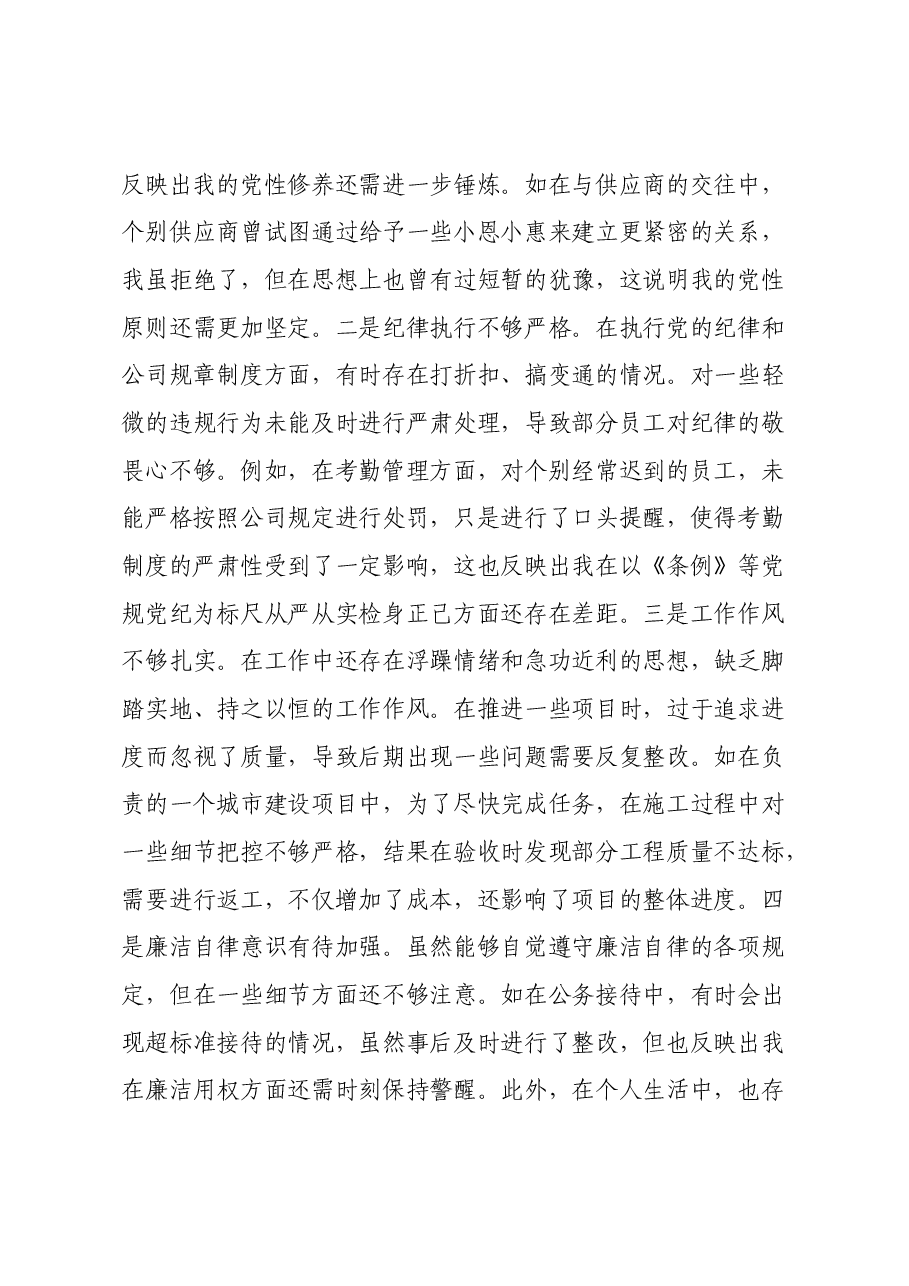 城投公司党委委员、副总经理2024年度民主生活会领导班子对照检视发言材料(四个带头+违纪行为典型案例剖析).docx,第3页预览