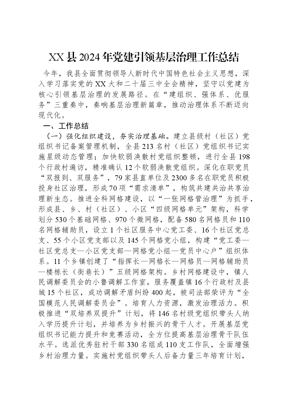XX县2024年党建引领基层治理工作总结.docx,第1页预览