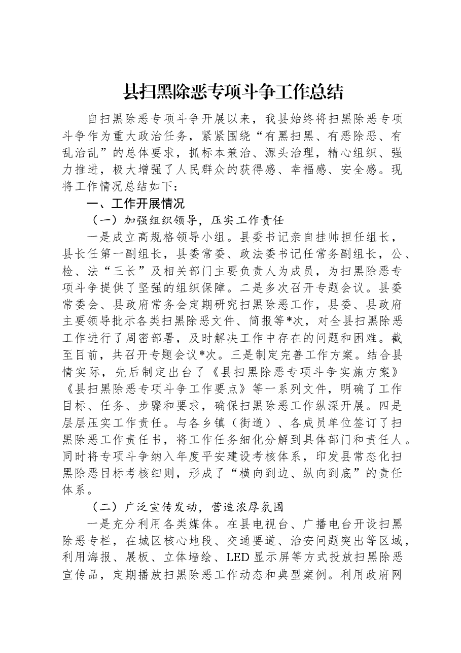 县扫黑除恶专项斗争工作总结.docx,第1页预览