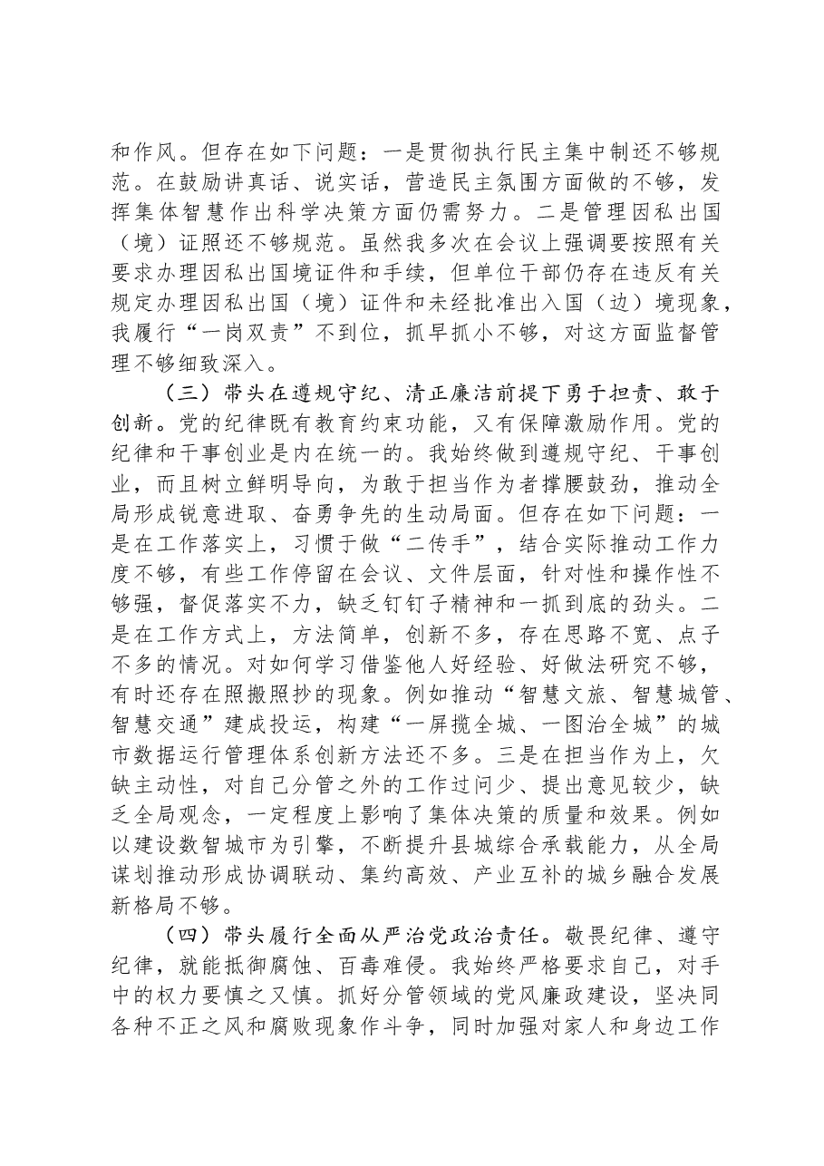 2024年县政府民主生活会个人发言提纲(四个带头).docx,第2页预览