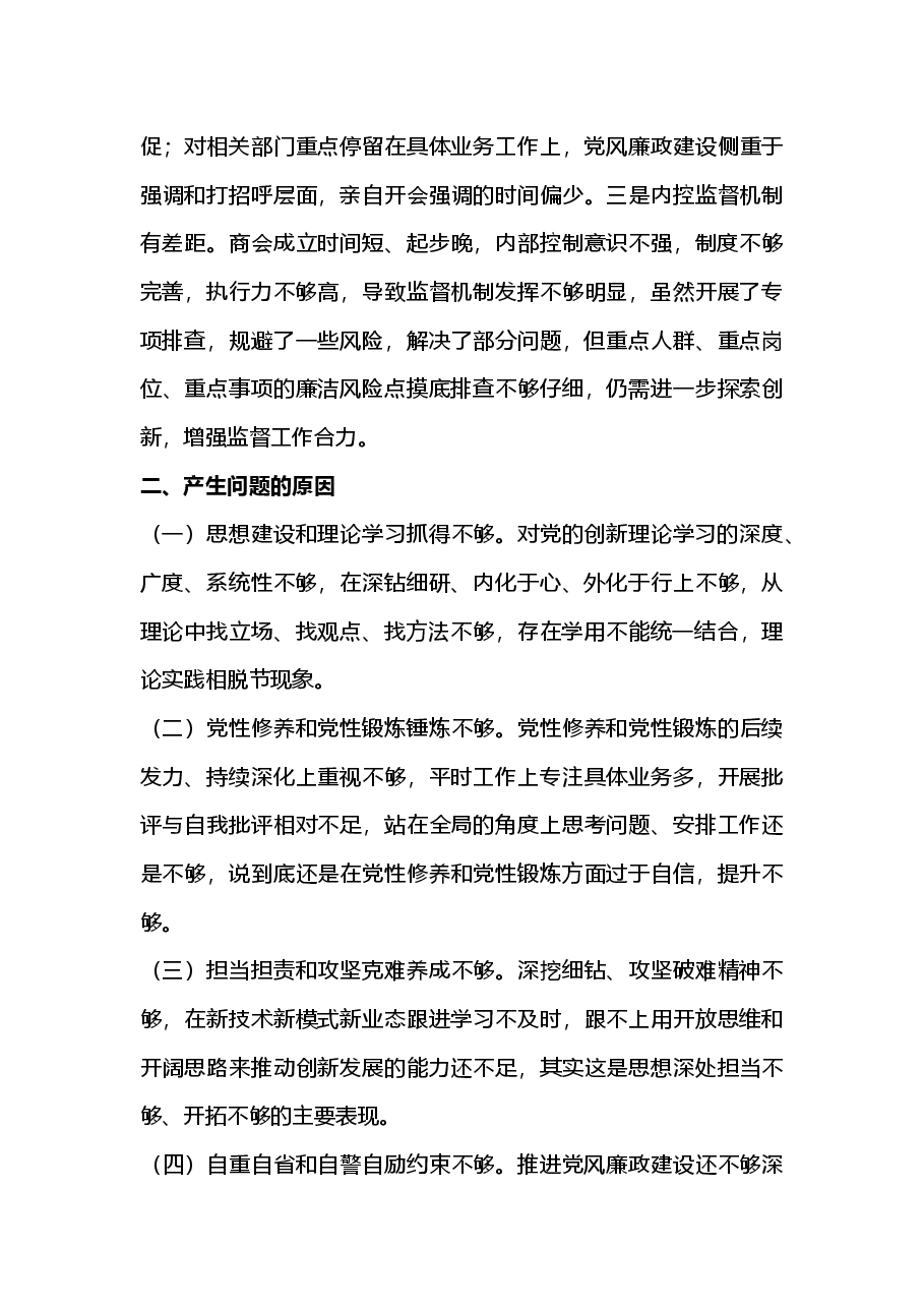 2024年度商会支部书记组织生活会对照检查材料(2025年组织生活会).docx,第4页预览