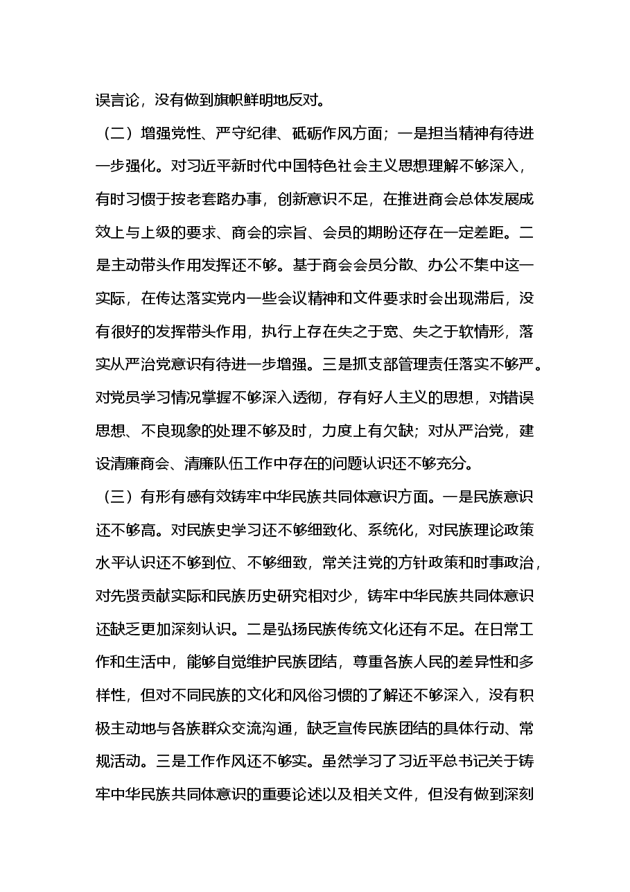 2024年度商会支部书记组织生活会对照检查材料(2025年组织生活会).docx,第2页预览