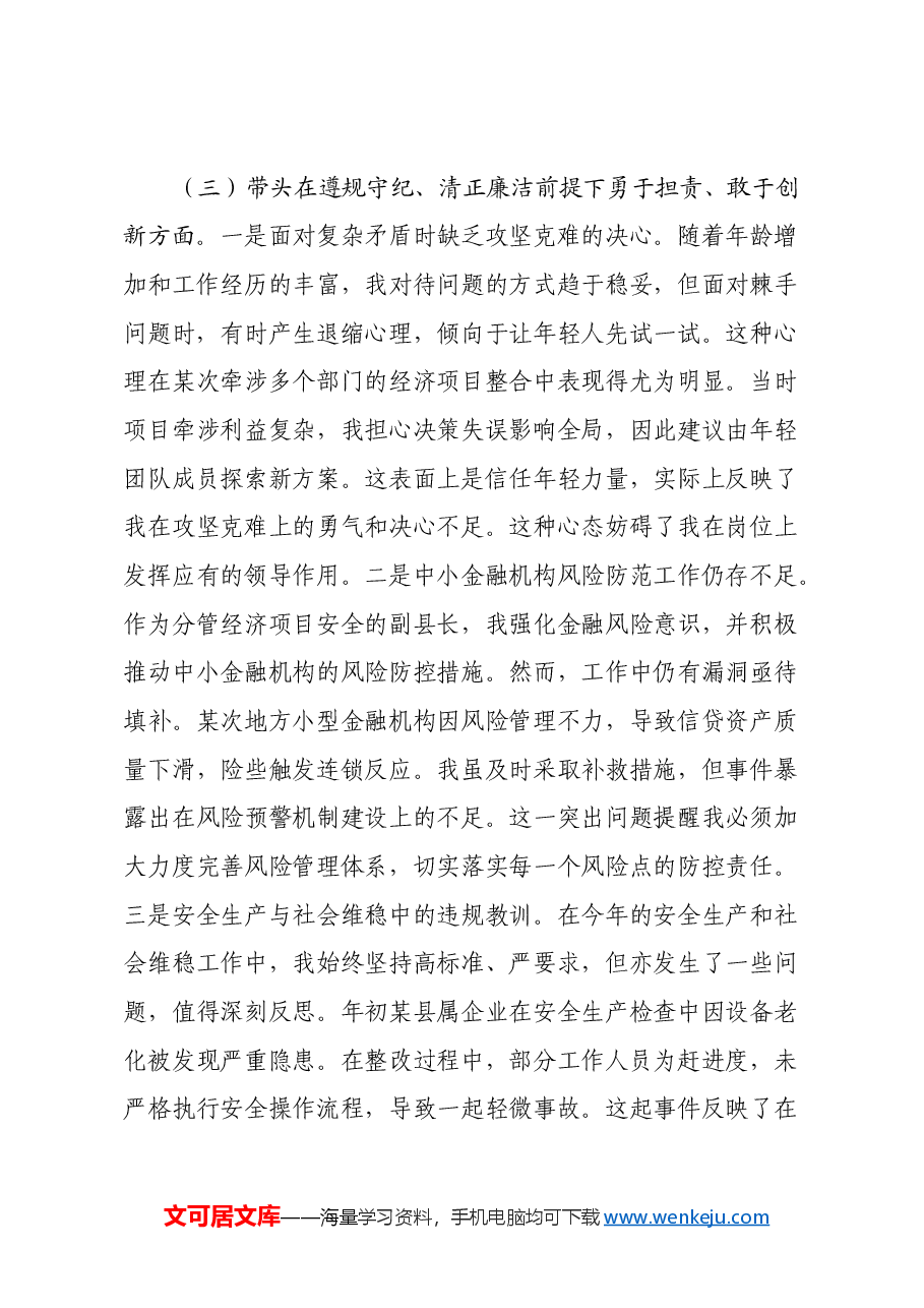 x副县长2024年度民主生活会对照检查材料(四个带头).docx,第4页预览