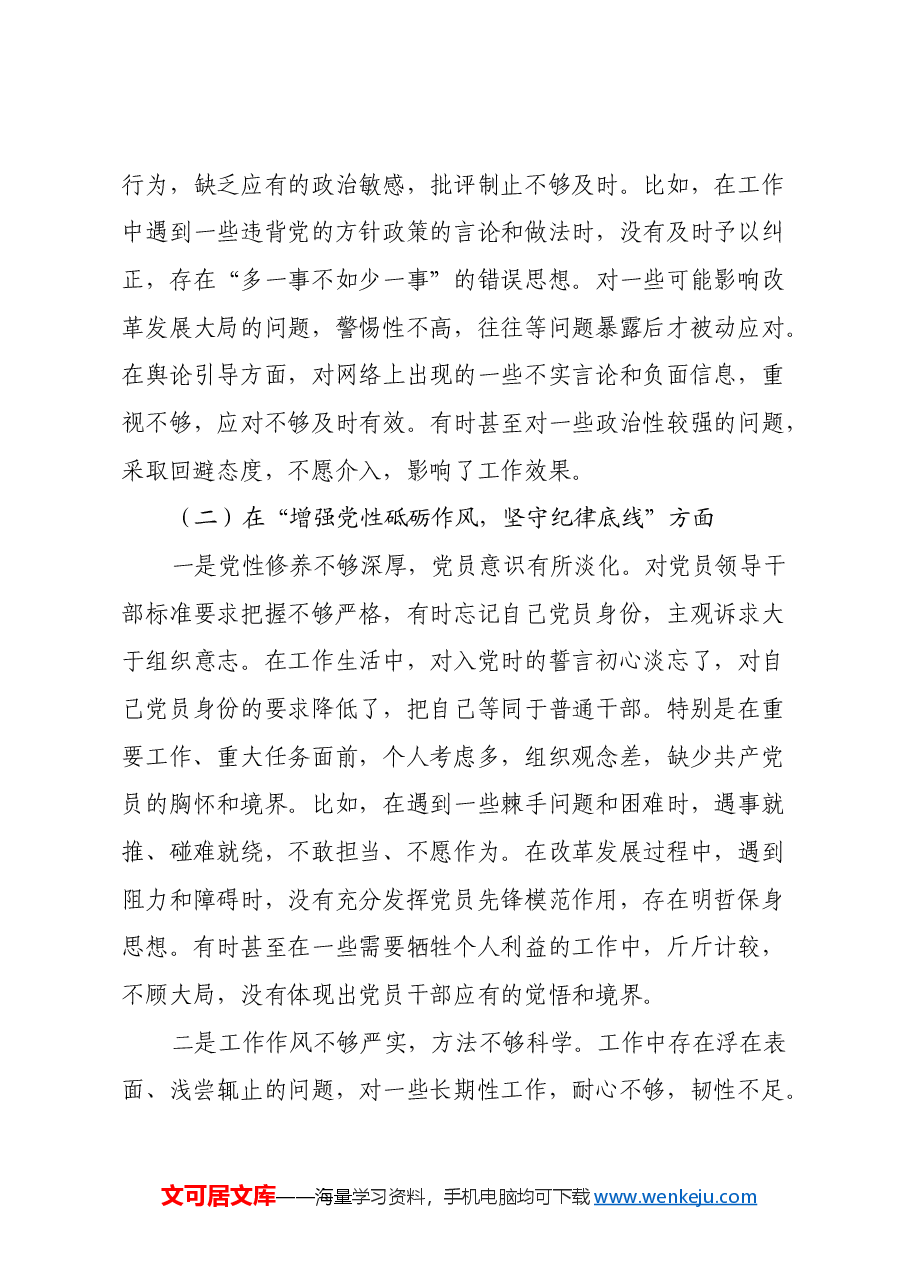 市直部门副处级干部2024年民主生活会个人发言提纲(四个带头).docx,第3页预览