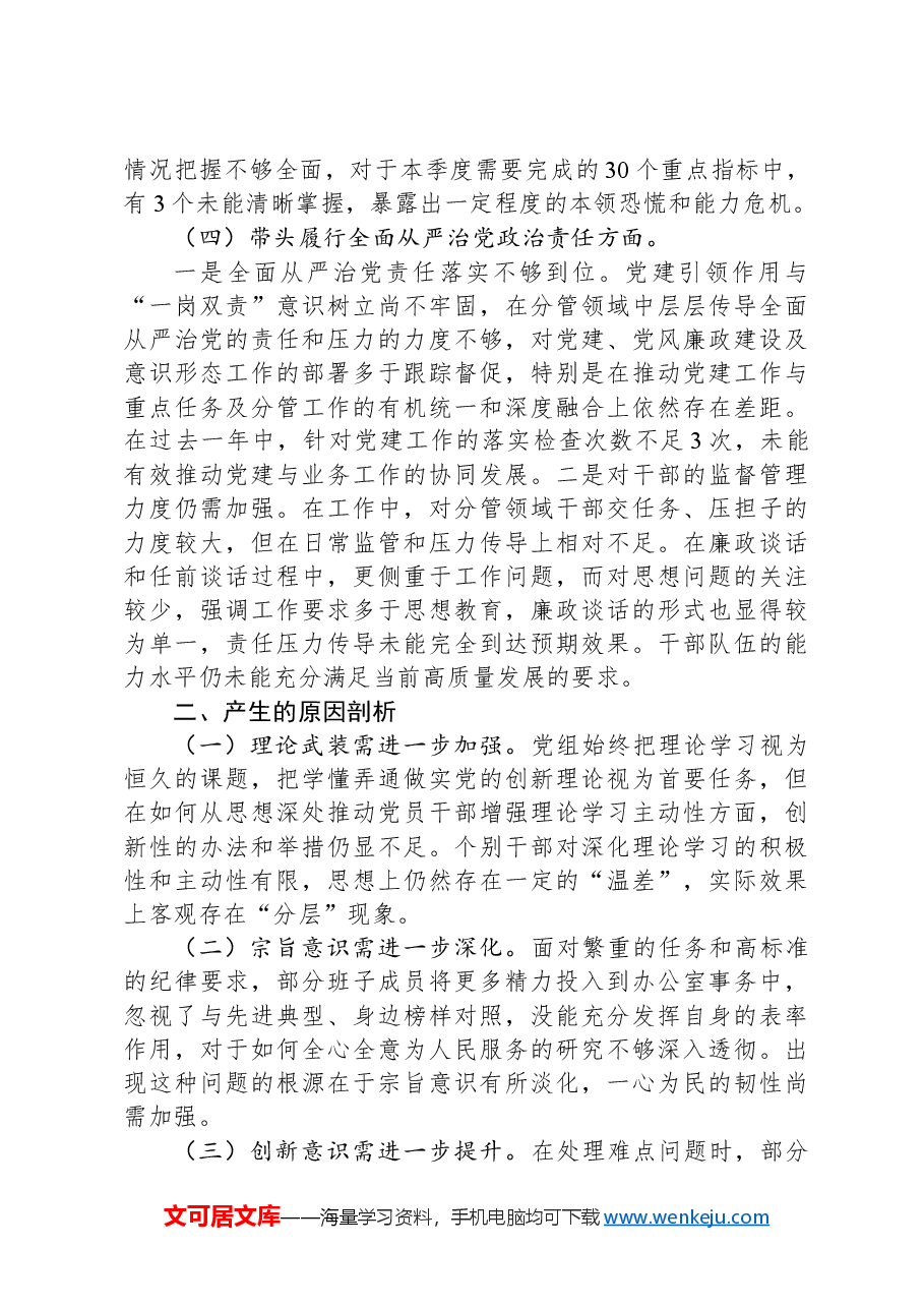 2024年度民主生活会党委班子对照检查材料(四个带头).docx,第3页预览