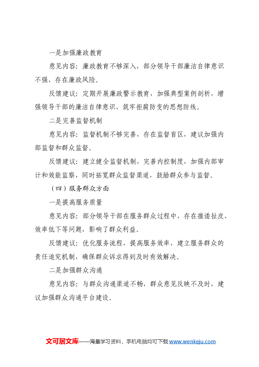 2024年度党员领导干部民主生活会征求意见反馈内容.docx,第3页预览