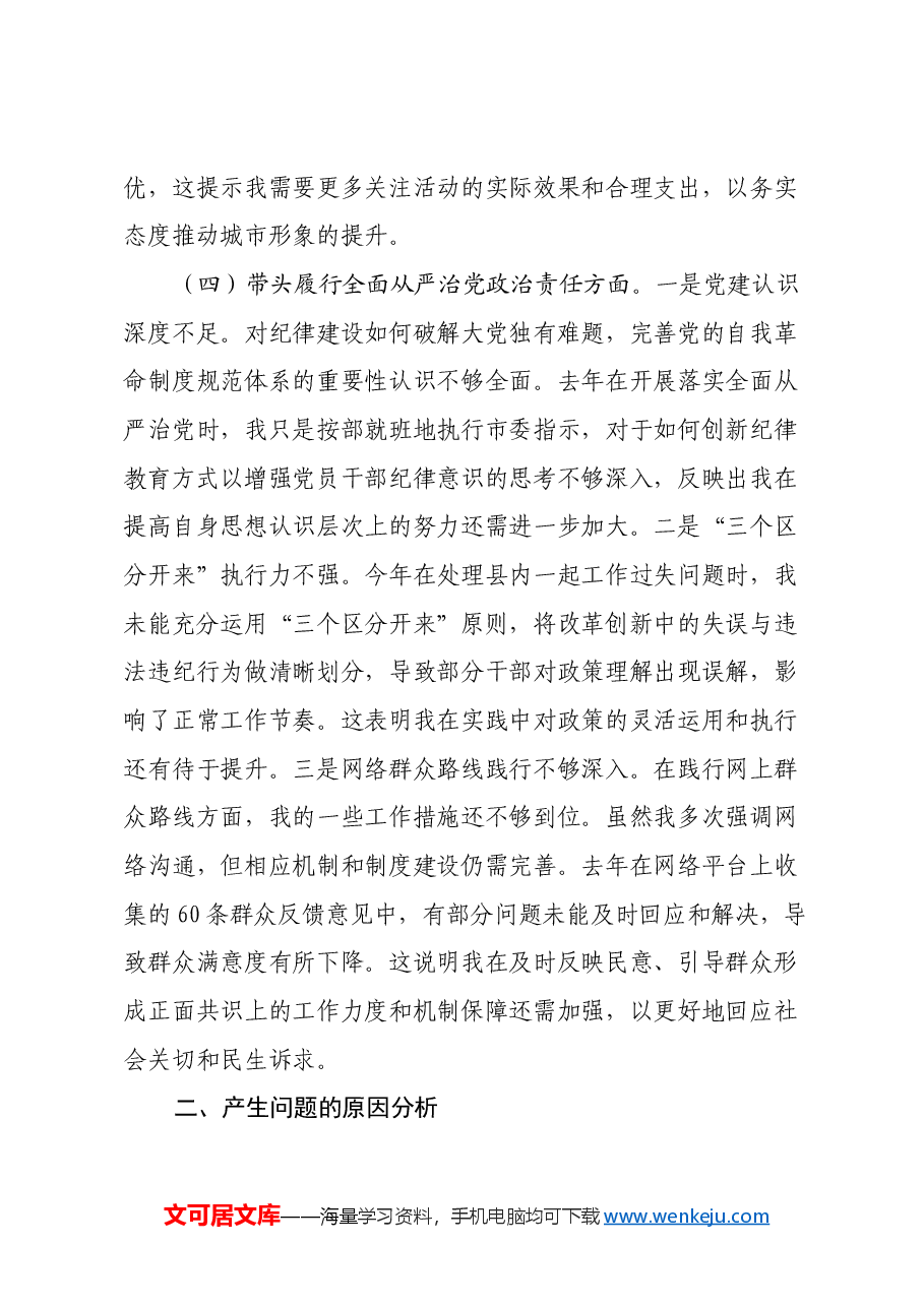 某某县长2024年民主生活会对照检查材料(四个带头).docx,第4页预览