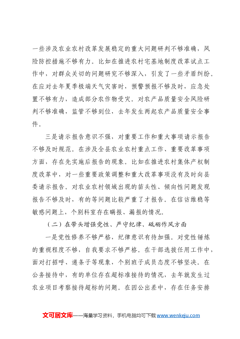 农业农村局党组2024年民主生活会班子对照检查材料四个带头+上年度整改 筹备情况 四个带头.docx,第4页预览