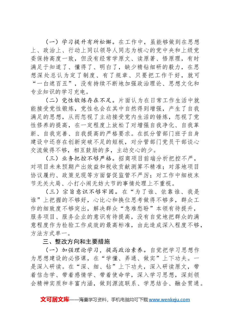 专题民主生活会个人对照检查材料(经济战线).docx,第3页预览