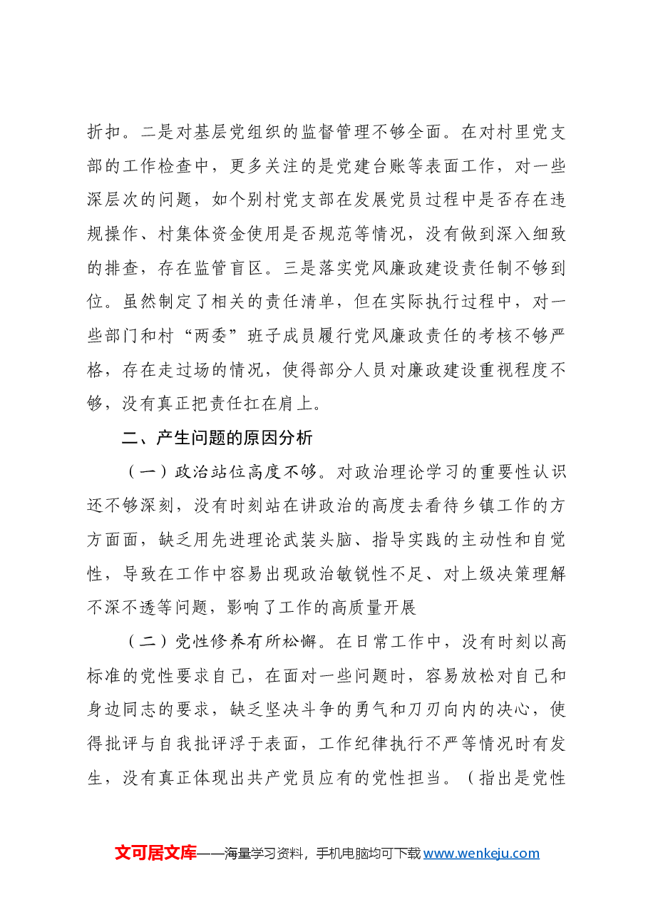 乡镇党委书记2024年度民主生活会对照检查发言材料.docx,第4页预览