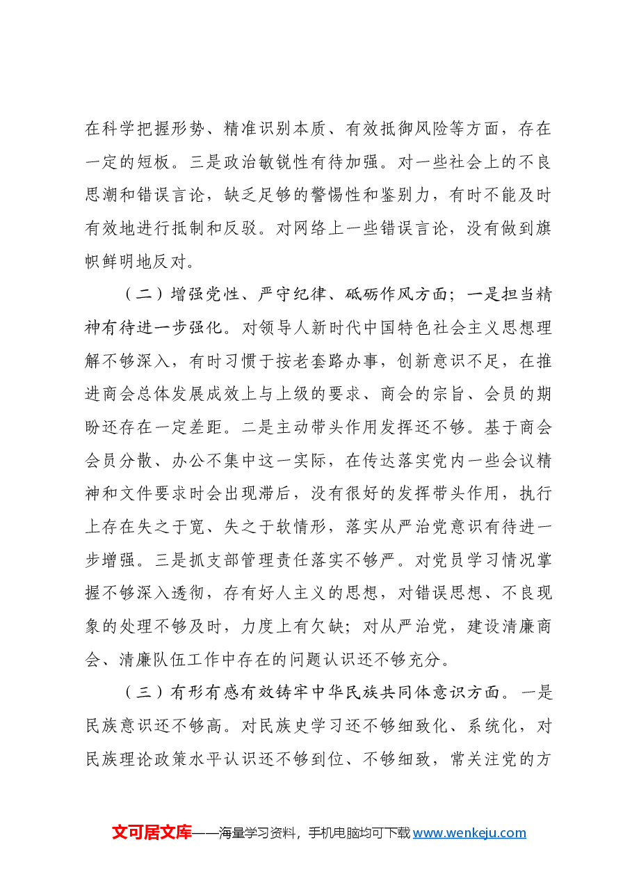 2024年度商会支部书记组织生活会对照检查材料.docx,第2页预览