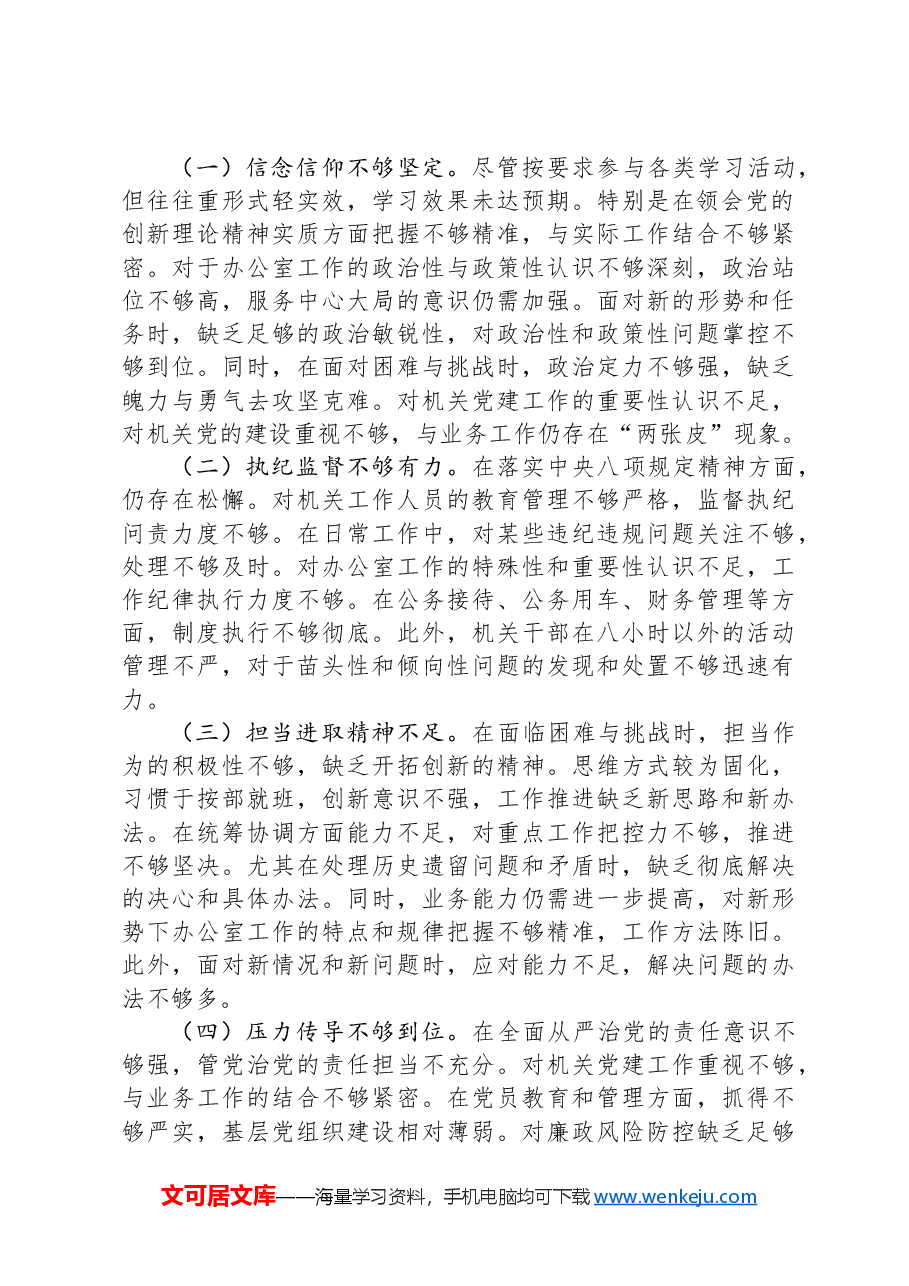 2024年度民主生活会个人对照检查(结合办公室工作).docx,第4页预览