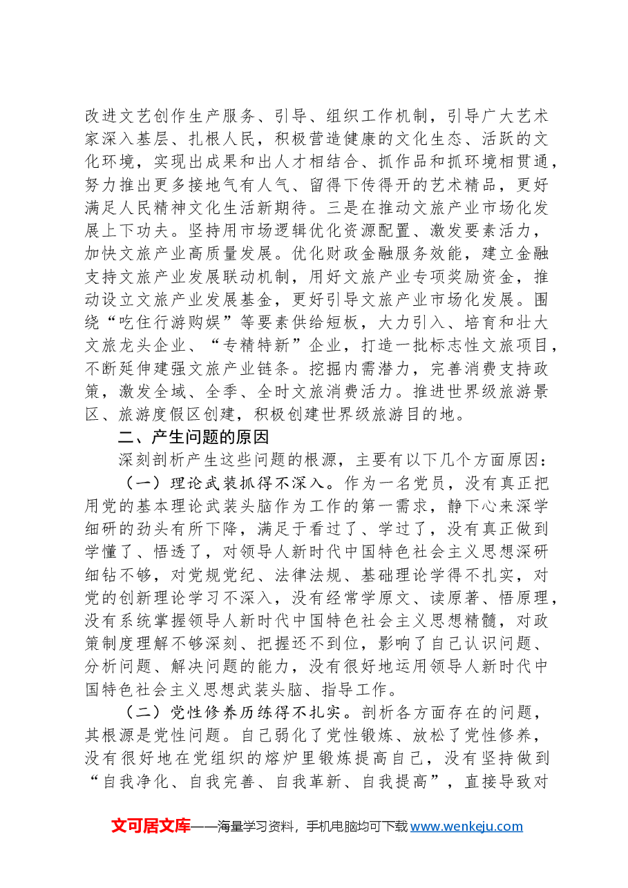 文旅局2024年度民主生活会领导干部对照检查材料.docx,第4页预览