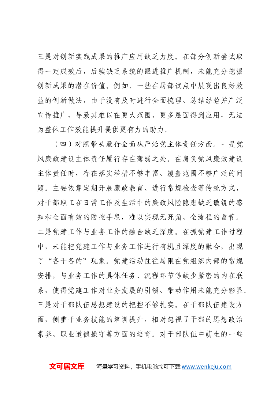 领导干部2024年专题民主生活会对照检查发言提纲四个带头.docx,第4页预览