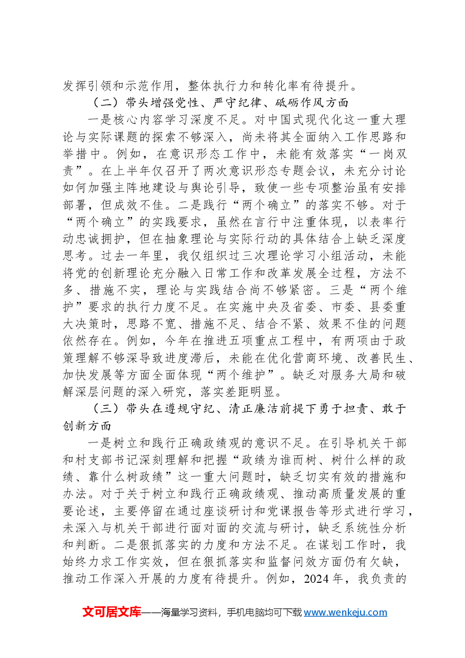 镇党委书记2024年民主生活会个人对照检查材料.docx,第2页预览