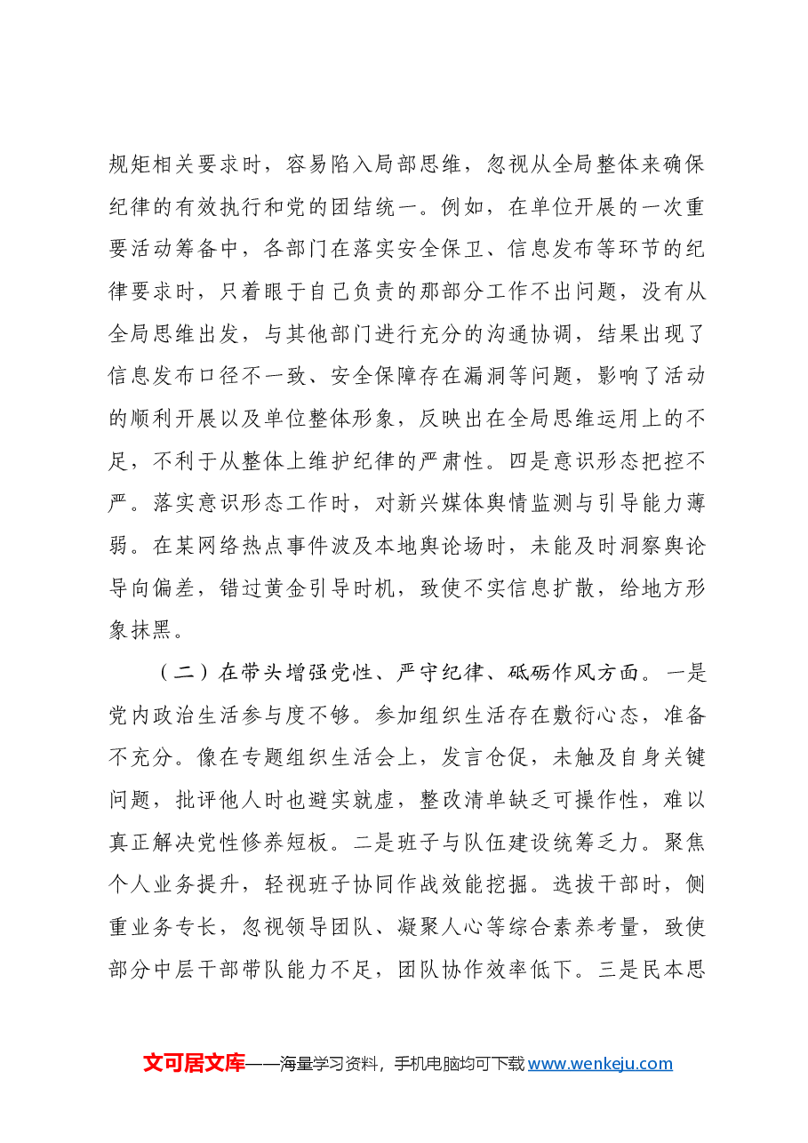 领导干部2024年专题民主生活会、组织生活会对照检查发言材料四个带头.docx,第2页预览