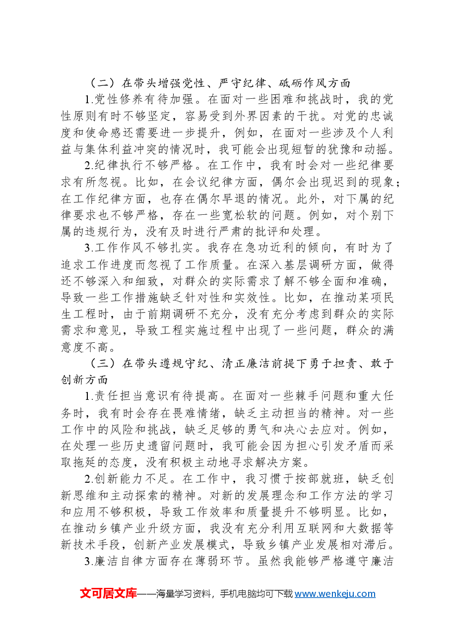 乡镇党委书记2024年度民主生活会对照检查材料.docx,第2页预览