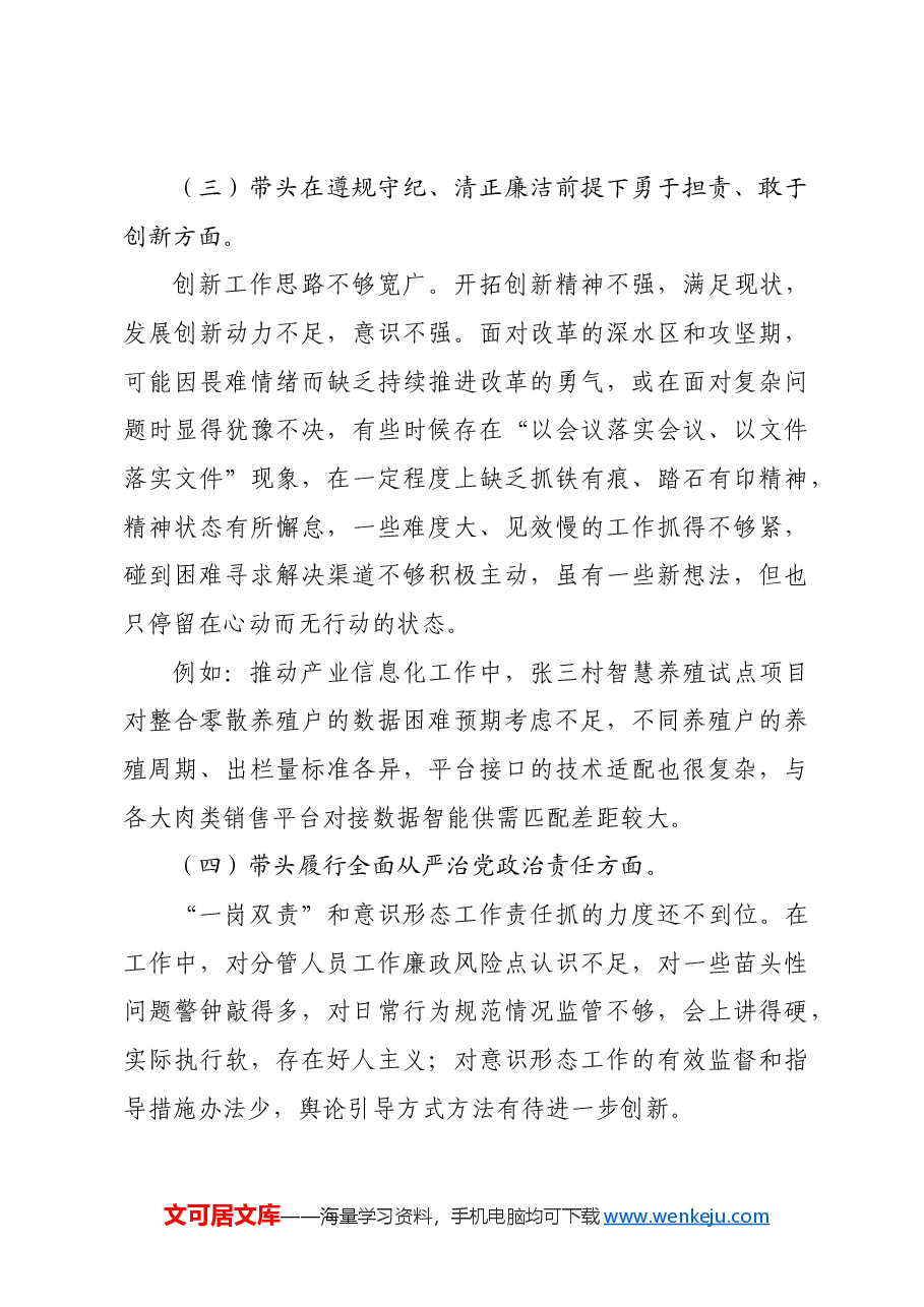 2024年度民主生活会四个带头个人对照检查材料.docx,第3页预览