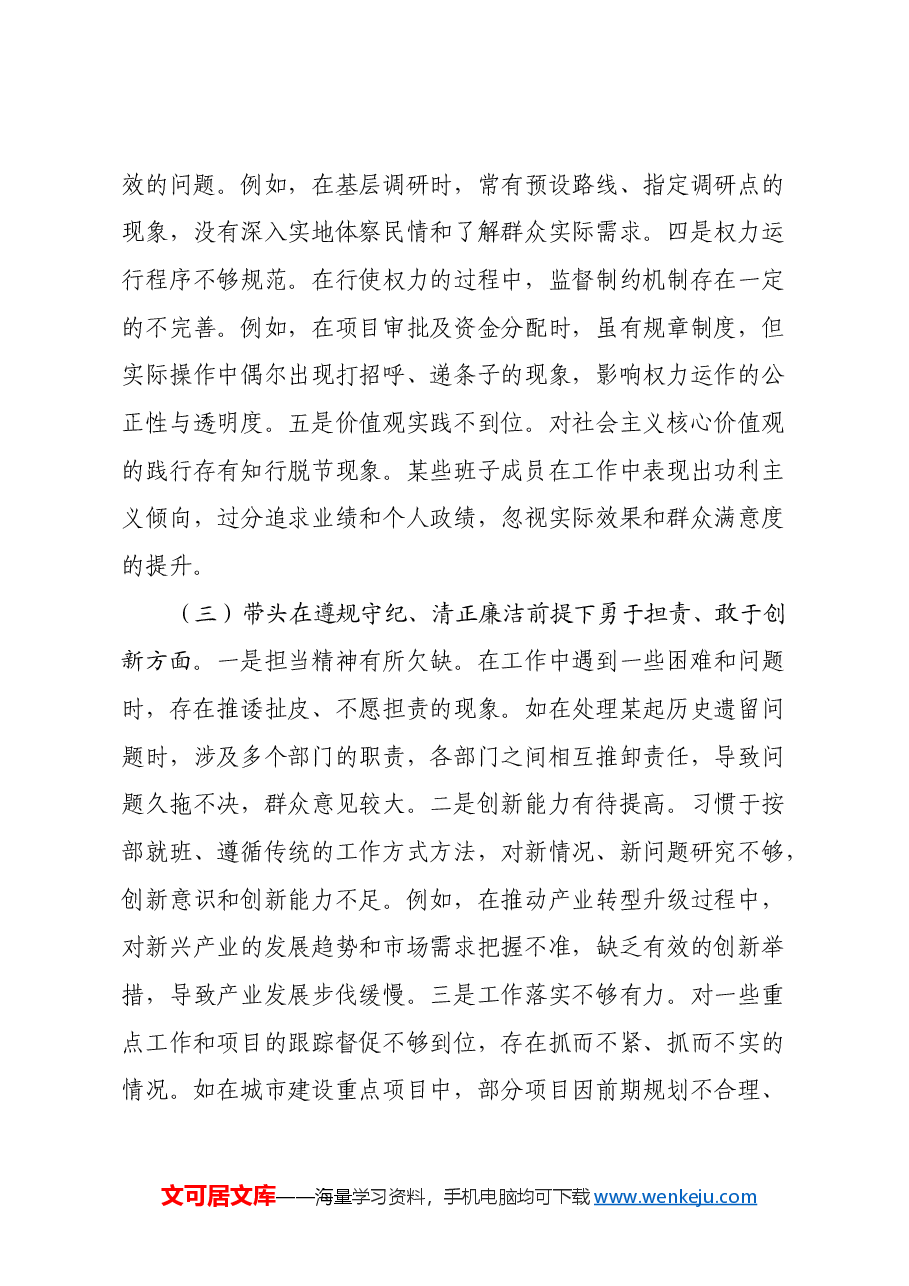 常委班子2024年度民主生活会对照检查材料(四个带头).docx,第3页预览