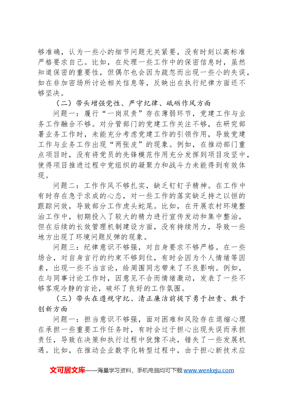 2024年度民主生活会“四个对照”方面(存在问题、原因剖析及整改措施).docx,第2页预览