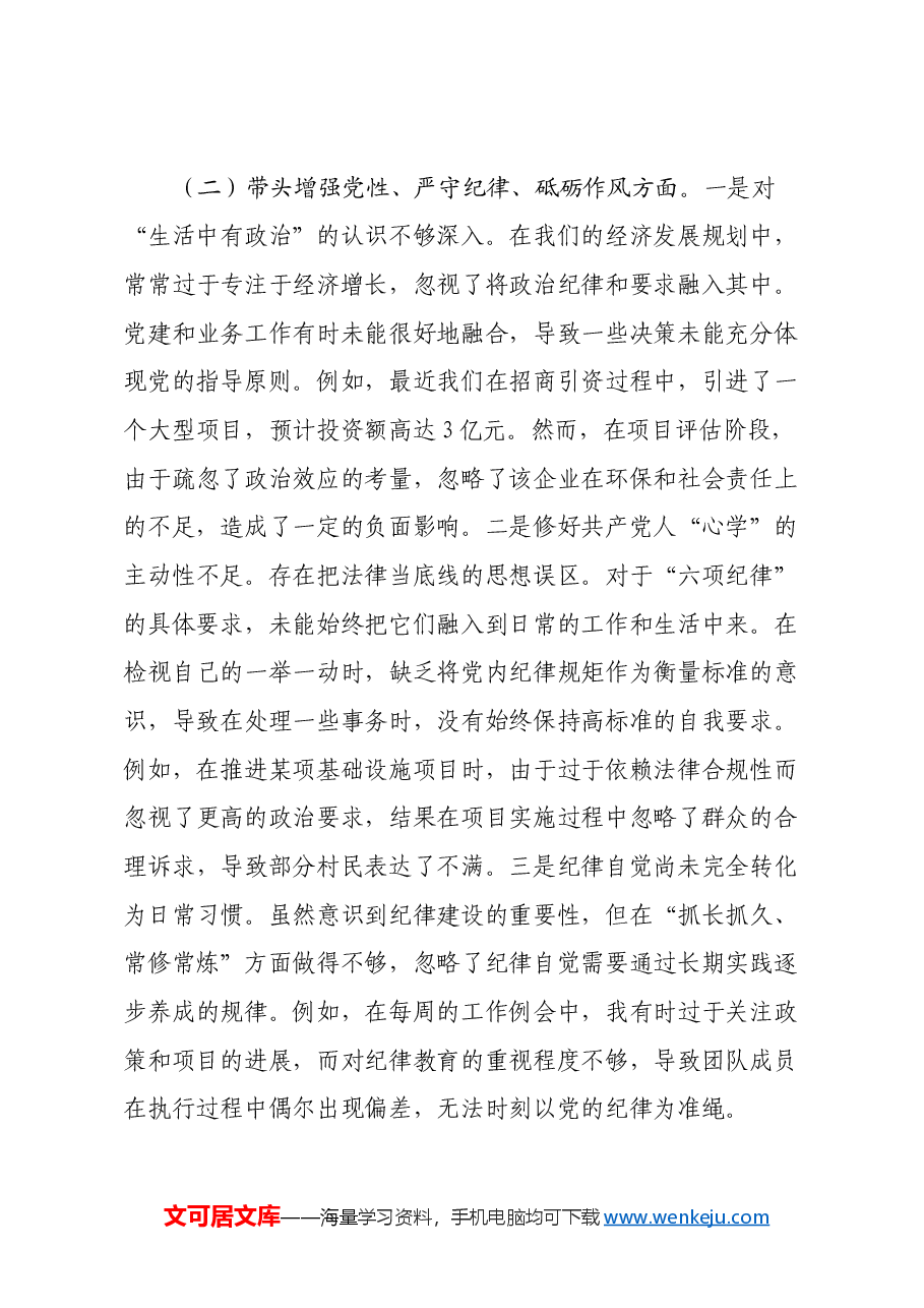 发改局局长2024年度民主生活会对照检查材料(四个带头).docx,第3页预览