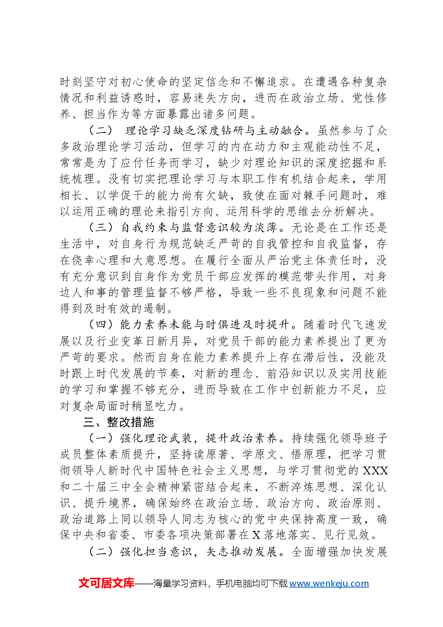 市直机关领导干部2024年度专题民主生活会、组织生活会对照检查材料(四个带头).docx,第4页预览