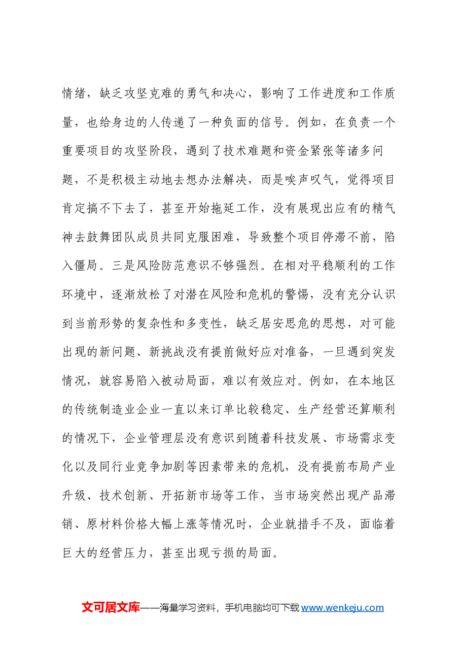 市直单位领导干部2024年度专题民主生活会、组织生活会对照检查材料(聚焦“四个带头”).docx,第4页预览
