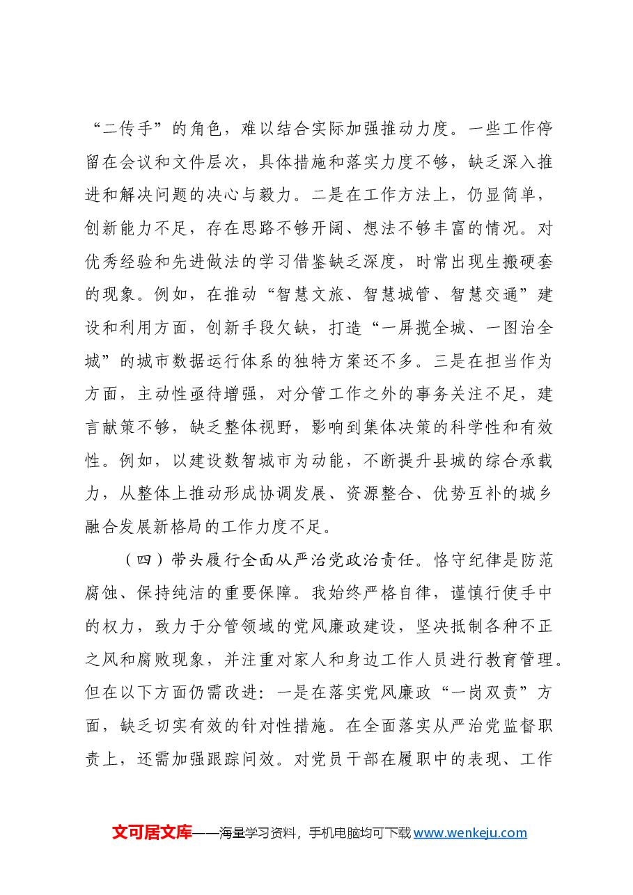 副县长2024年度民主生活会个人对照检查材料四个带头+上年度整改.docx，第3页预览