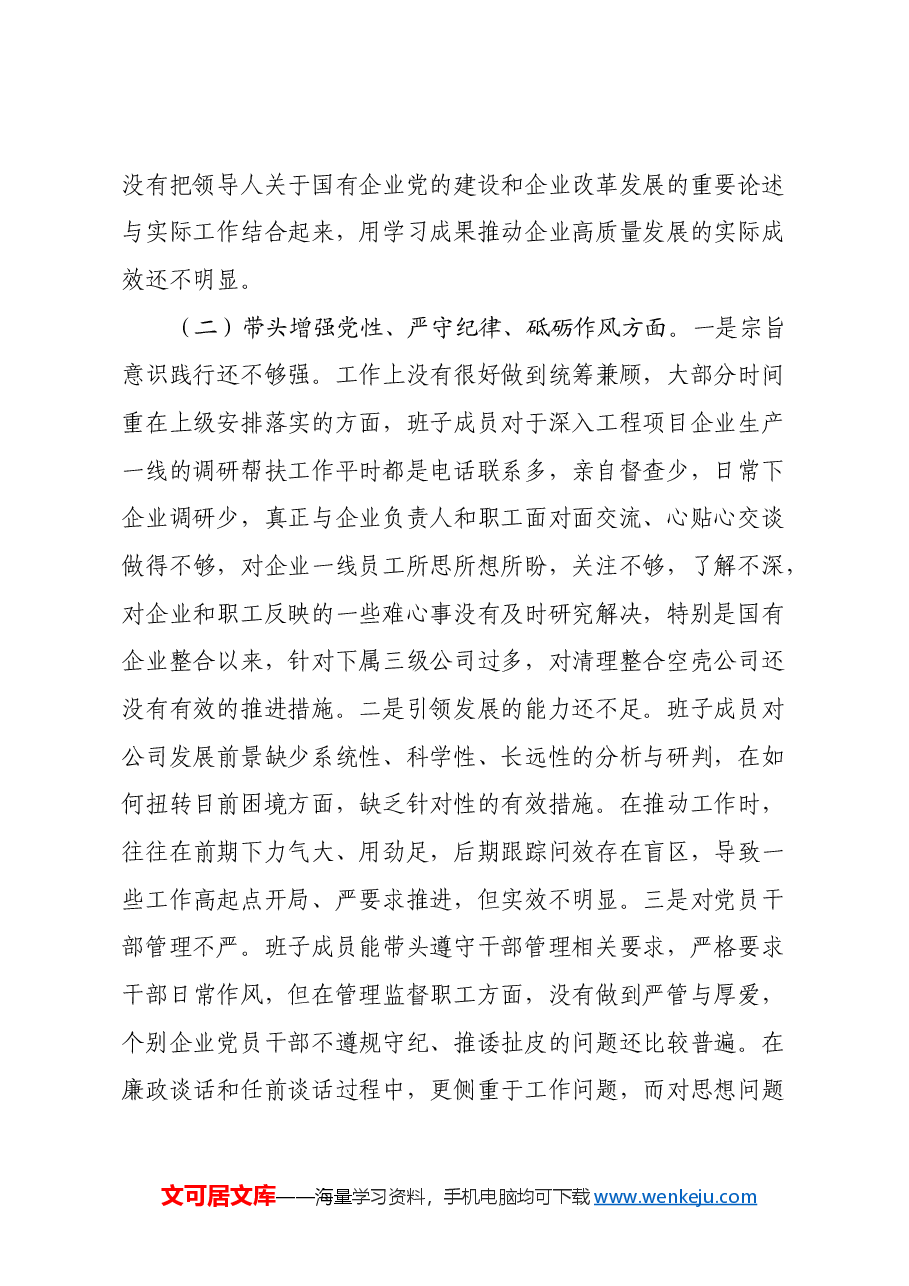 xx公司2024年度民主生活会对照检查材料(四个带头+意识形态+三个务必 政绩观+典型案例剖析).docx,第2页预览