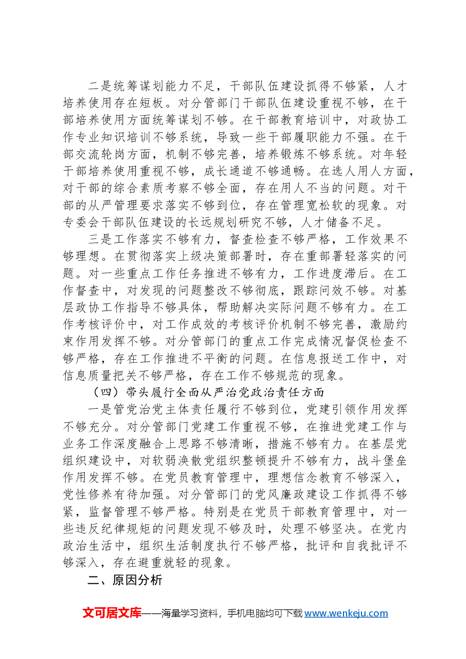 政协副主席2024年民主生活会对照检查材料(四个带头).docx,第4页预览