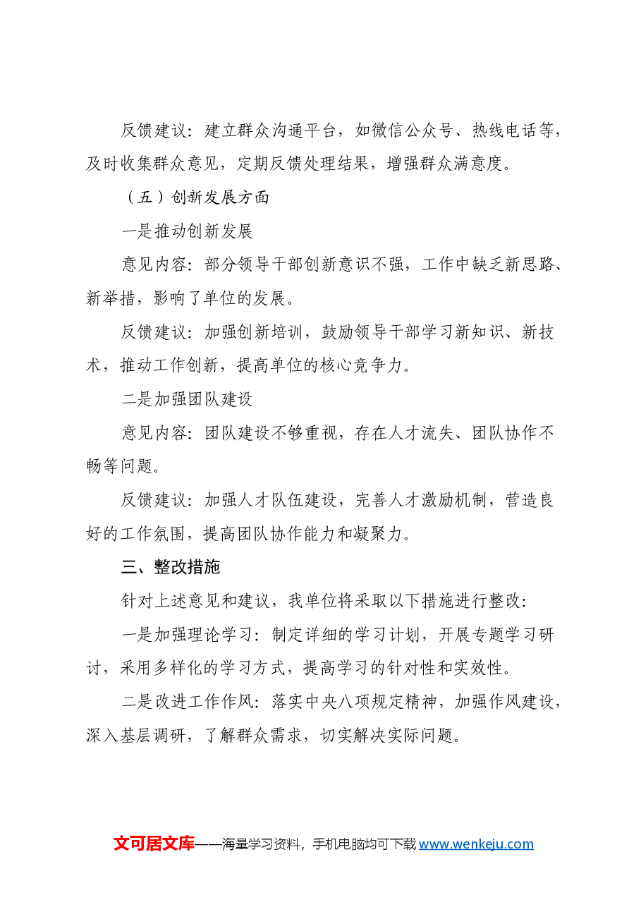2024年度党员领导干部民主生活会征求意见反馈内容.docx,第4页预览