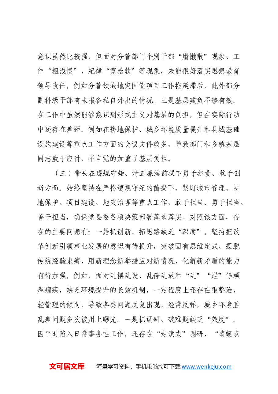 2024年领导干部民主生活会对照检查材料(上年度整改情况+四个带头).docx,第4页预览