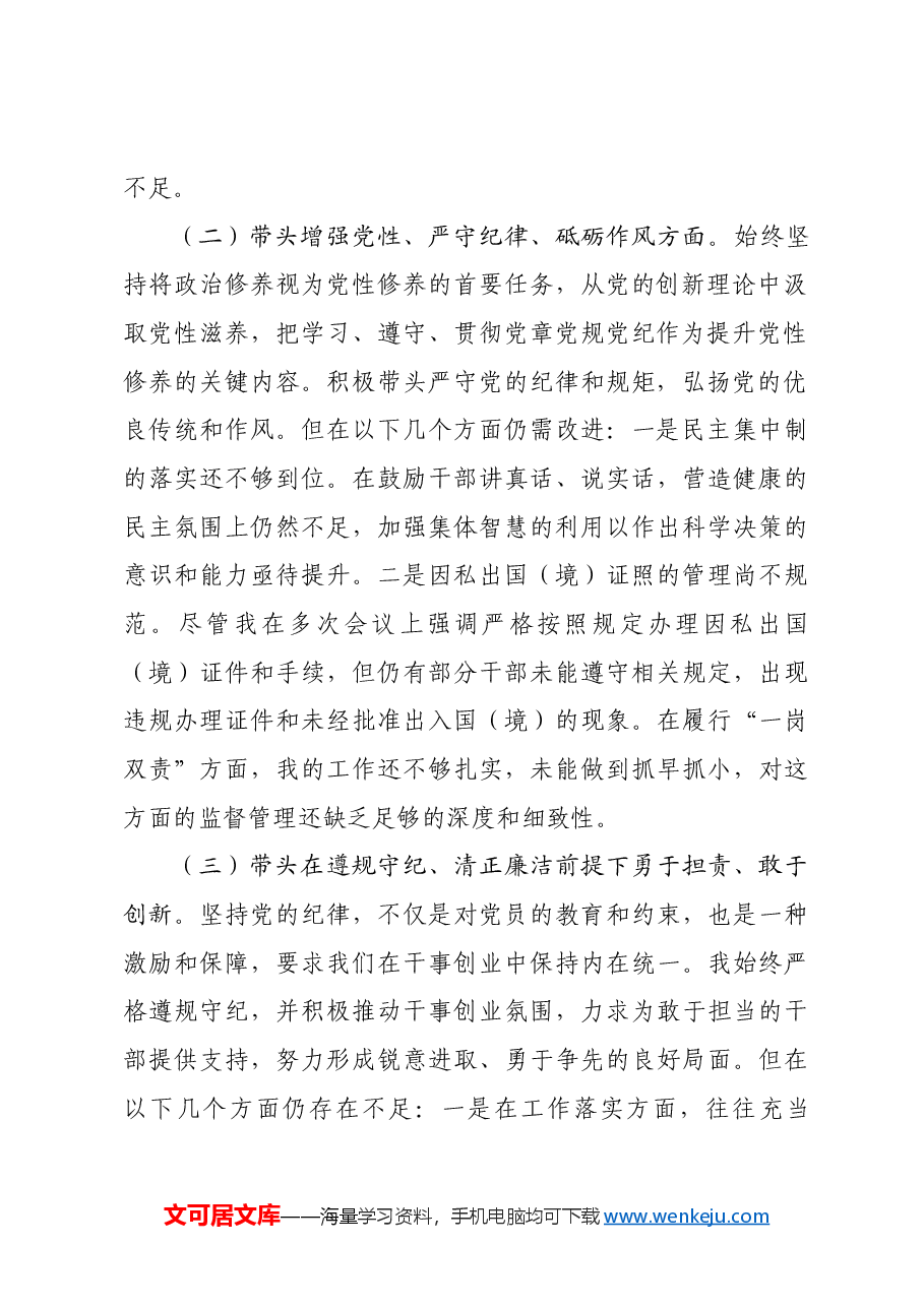副县长2024年度民主生活会个人对照检查材料四个带头+上年度整改.docx，第2页预览
