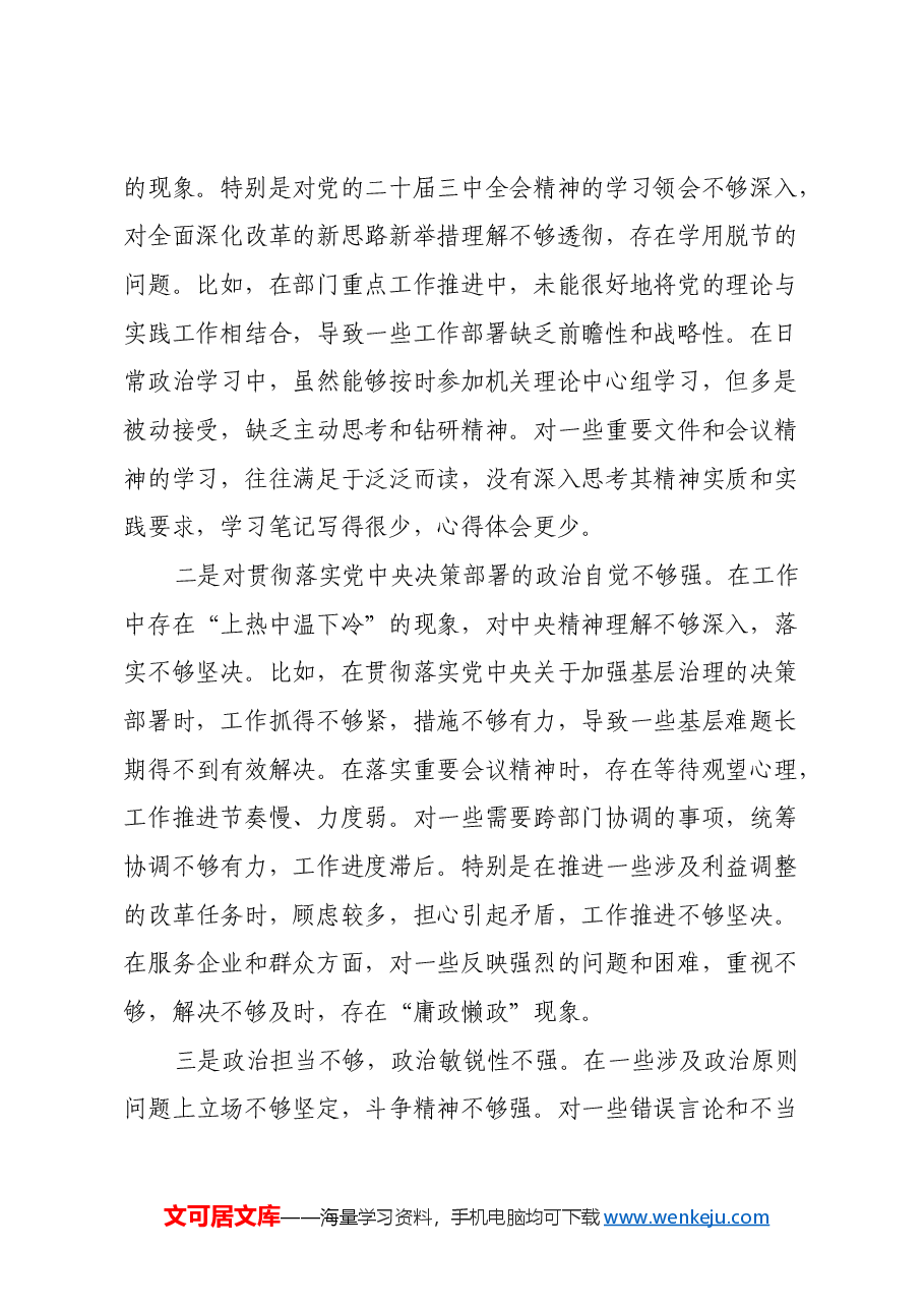 市直部门副处级干部2024年民主生活会个人发言提纲(四个带头).docx,第2页预览