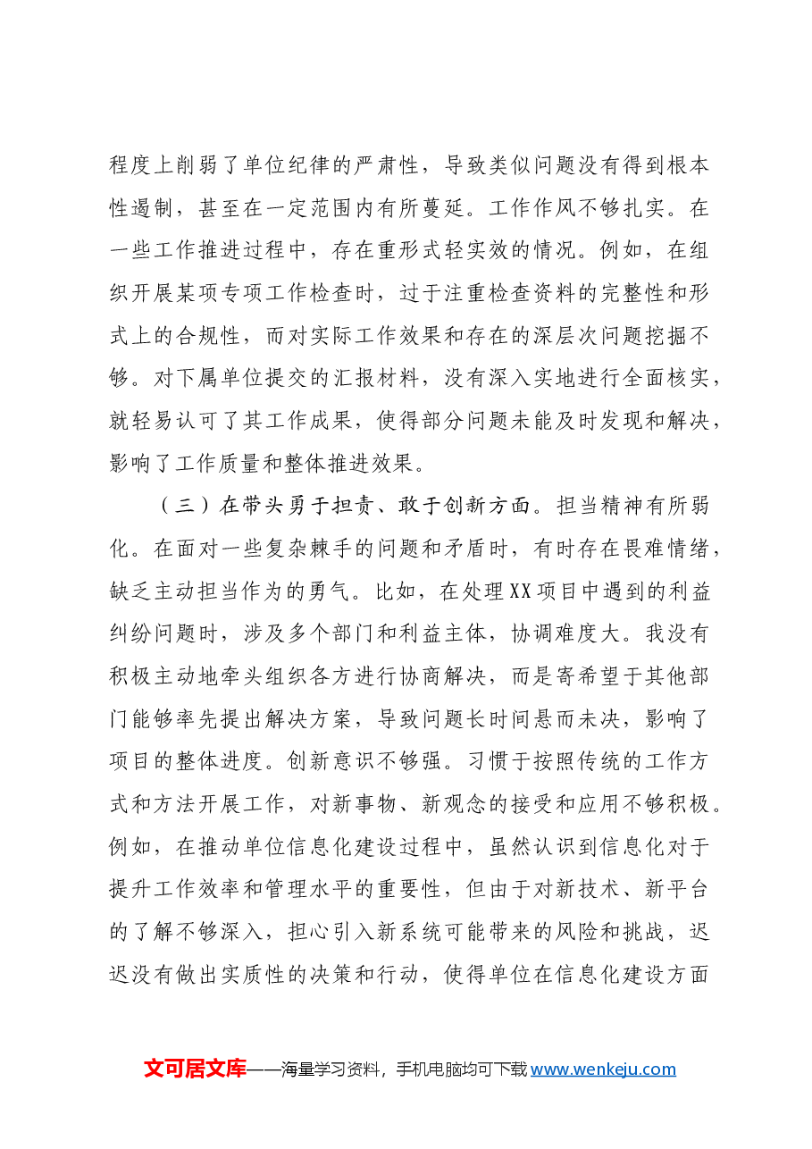 市局党委书记2024年度专题民主生活会对照检查发言提纲四个带头.docx,第3页预览