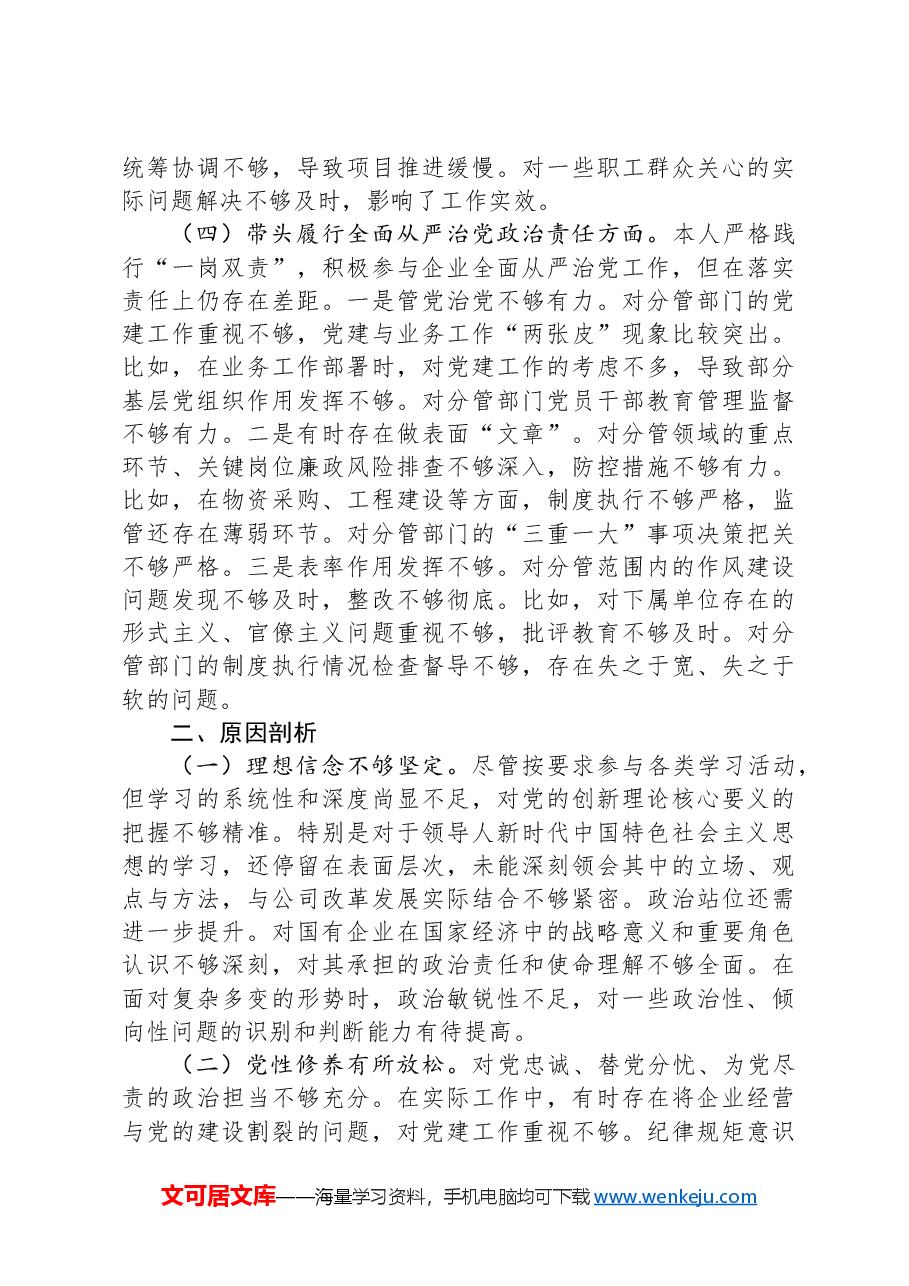 2024年度四个带头专题民主生活会个人对照检查材料.docx，第3页预览