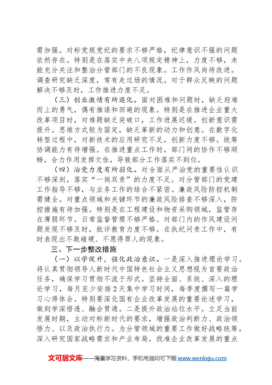 2024年度四个带头专题民主生活会个人对照检查材料.docx，第4页预览