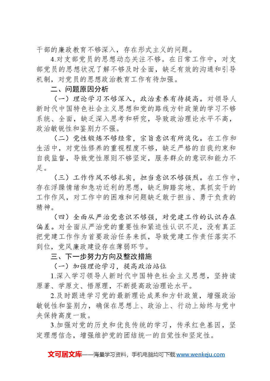支部书记2024年度组织生活会对照检查材料.docx,第3页预览
