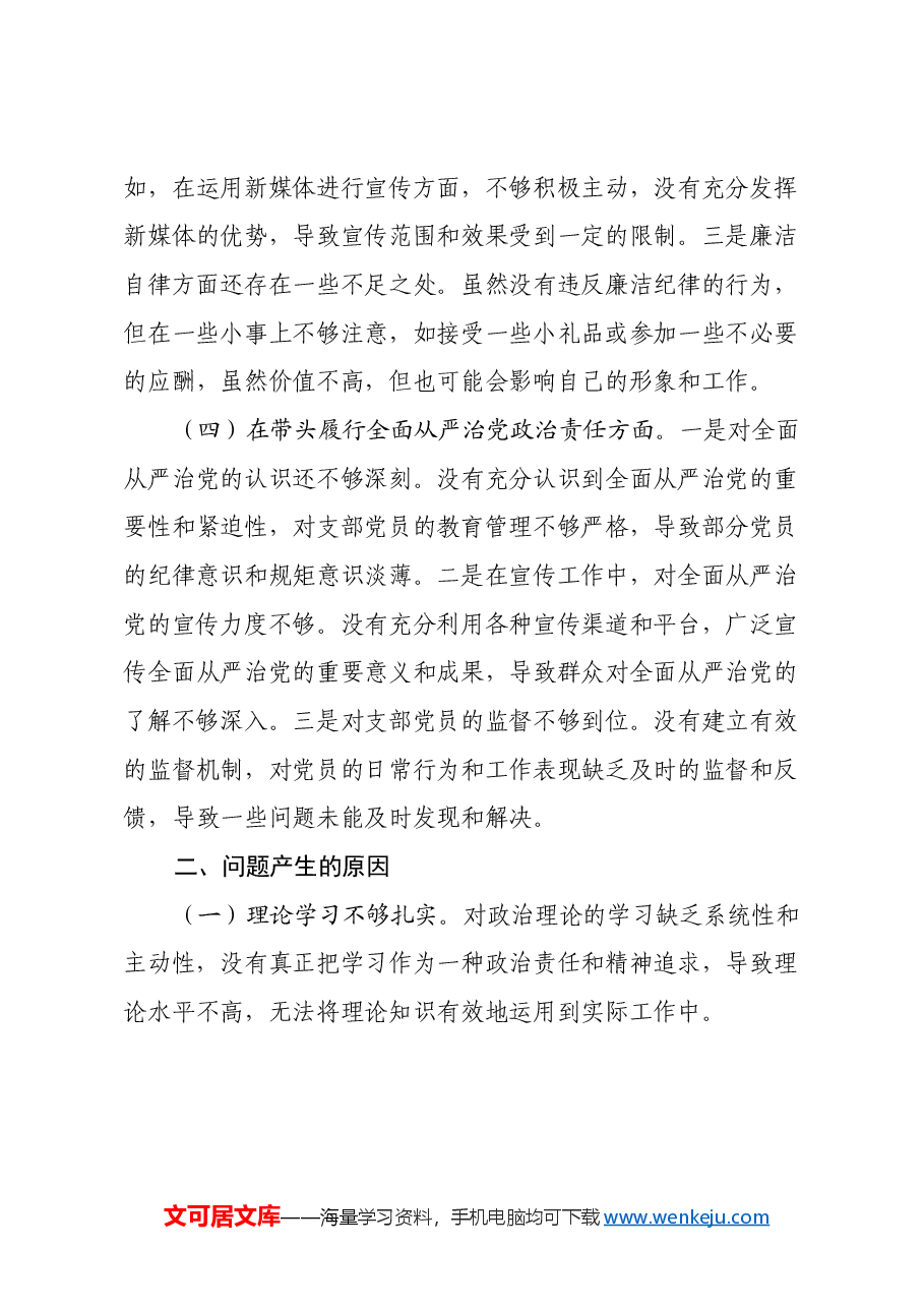 党支部宣传委员2024年组织生活会四个带头对照检查发言材料.docx,第3页预览