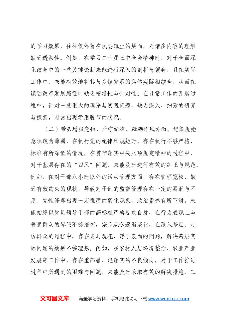 2024年民主生活会个人对照检查材料(四个带头)(2).docx,第2页预览