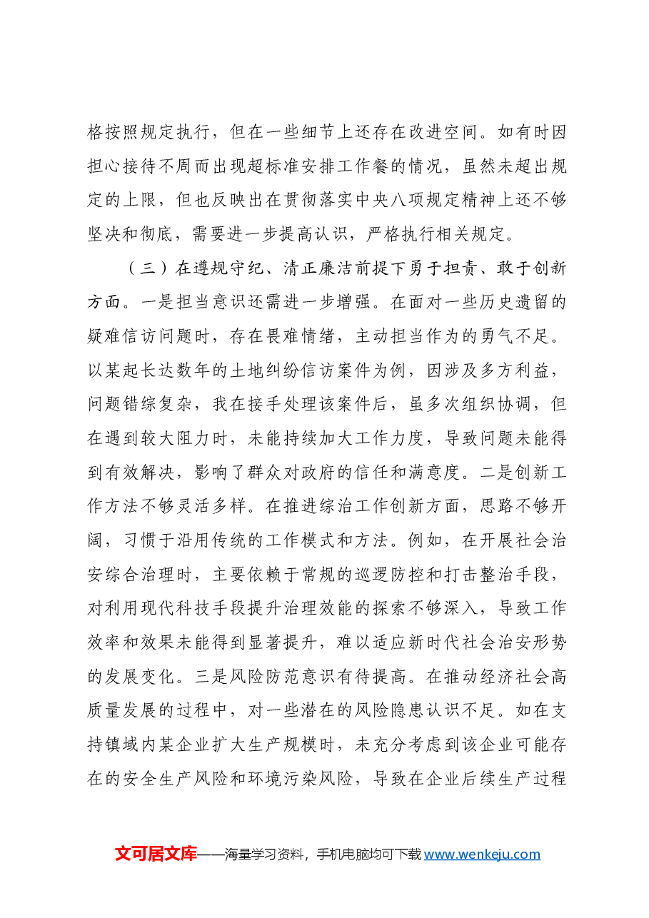 镇党委副书记兼派出所所长关于2024年度民主生活会个人对照查摆剖析材料四个带头 案例剖析.docx,第3页预览