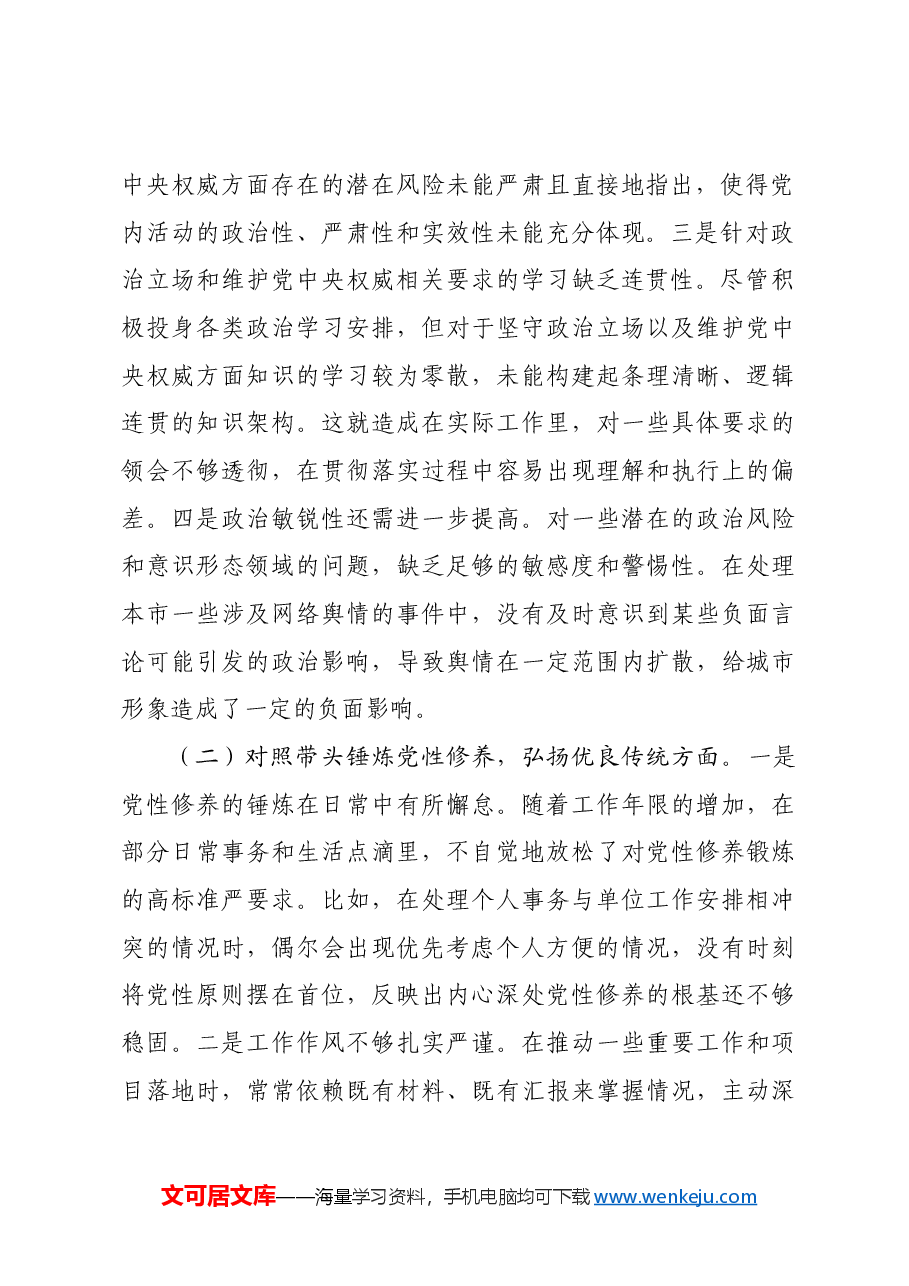 领导干部2024年专题民主生活会对照检查发言提纲四个带头.docx,第2页预览