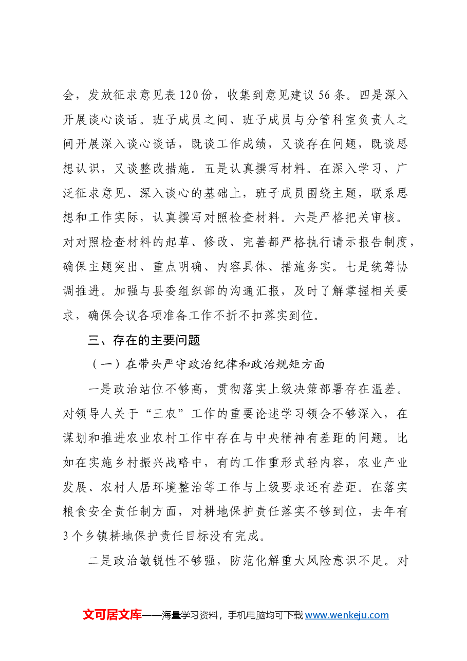 农业农村局党组2024年民主生活会班子对照检查材料四个带头+上年度整改 筹备情况 四个带头.docx,第3页预览